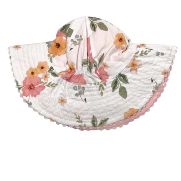 Toby Floral Kids Sun Hat Watercolor Reversible Eyelet hat size 12-24 months - Picture 1 of 8